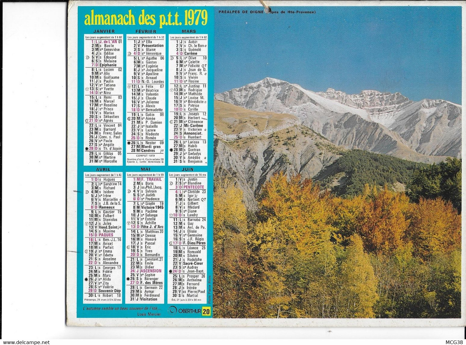 ALMANACH  PTT  1979  -  PREALPES  De  DIGNE - Grossformat : 1961-70