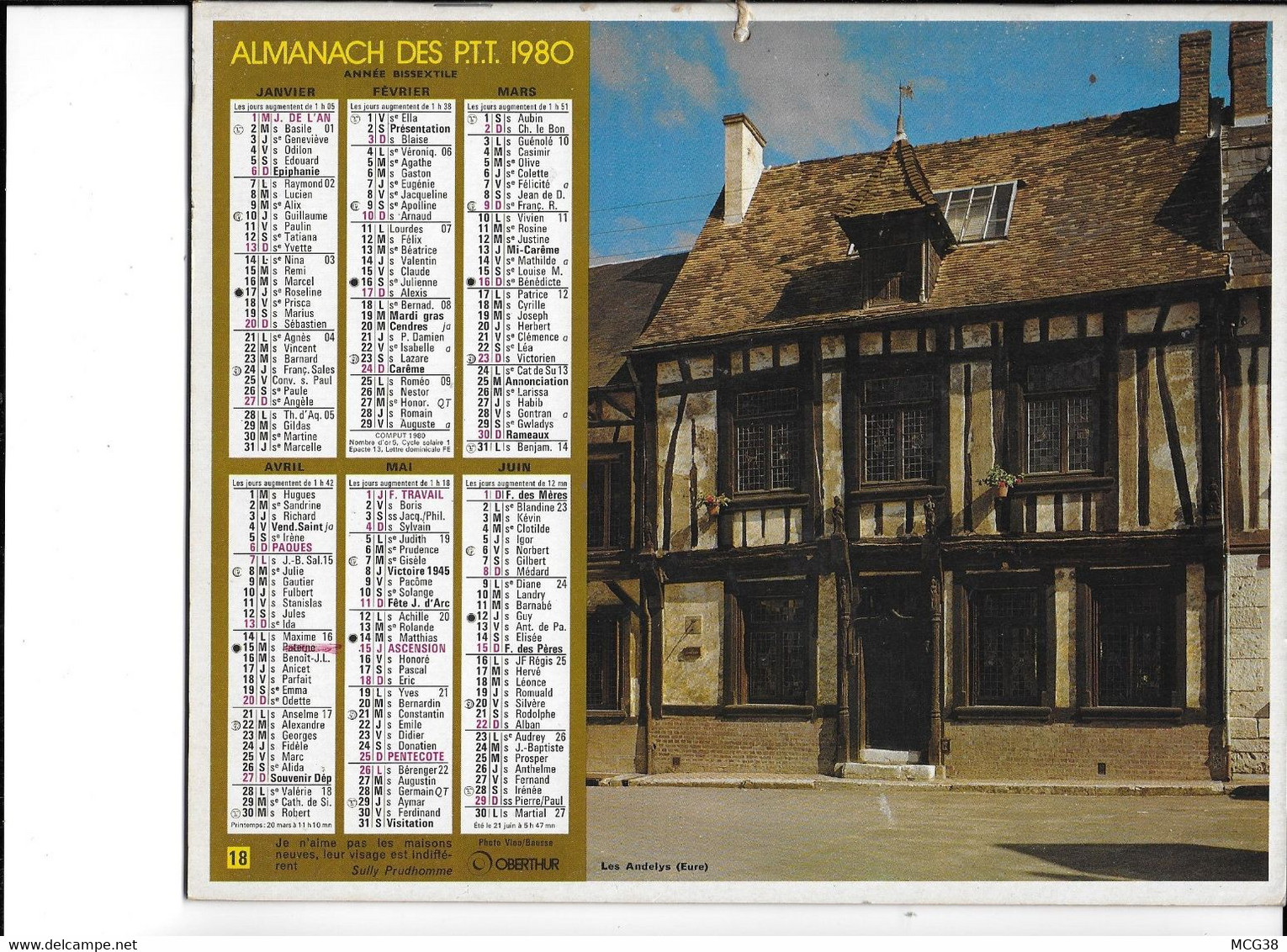 ALMANACH  PTT  1980  -  LES  ANDELYS  (  Eure )   ,  DINAN  (  Côtes  Du  Nord ) - Grand Format : 1961-70