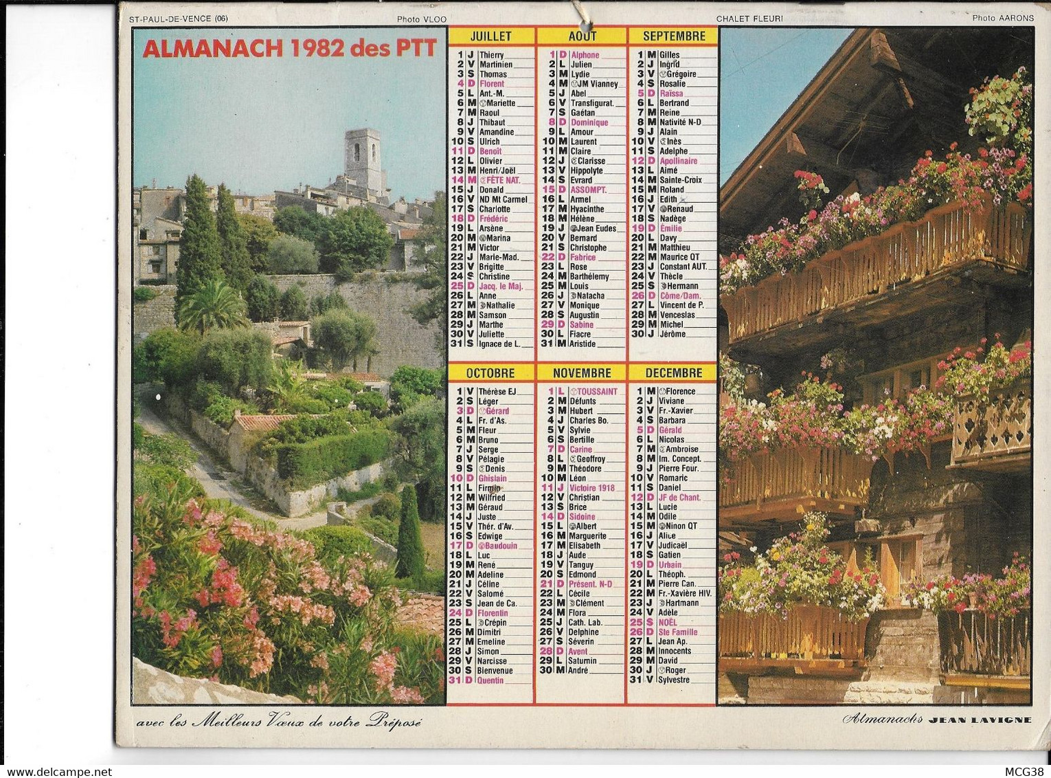 ALMANACH  PTT  1982  -  AU  PAYS  DU  MONT  BLANC  ,  SAINT  PAUL  DE  VENCE - Grand Format : 1981-90