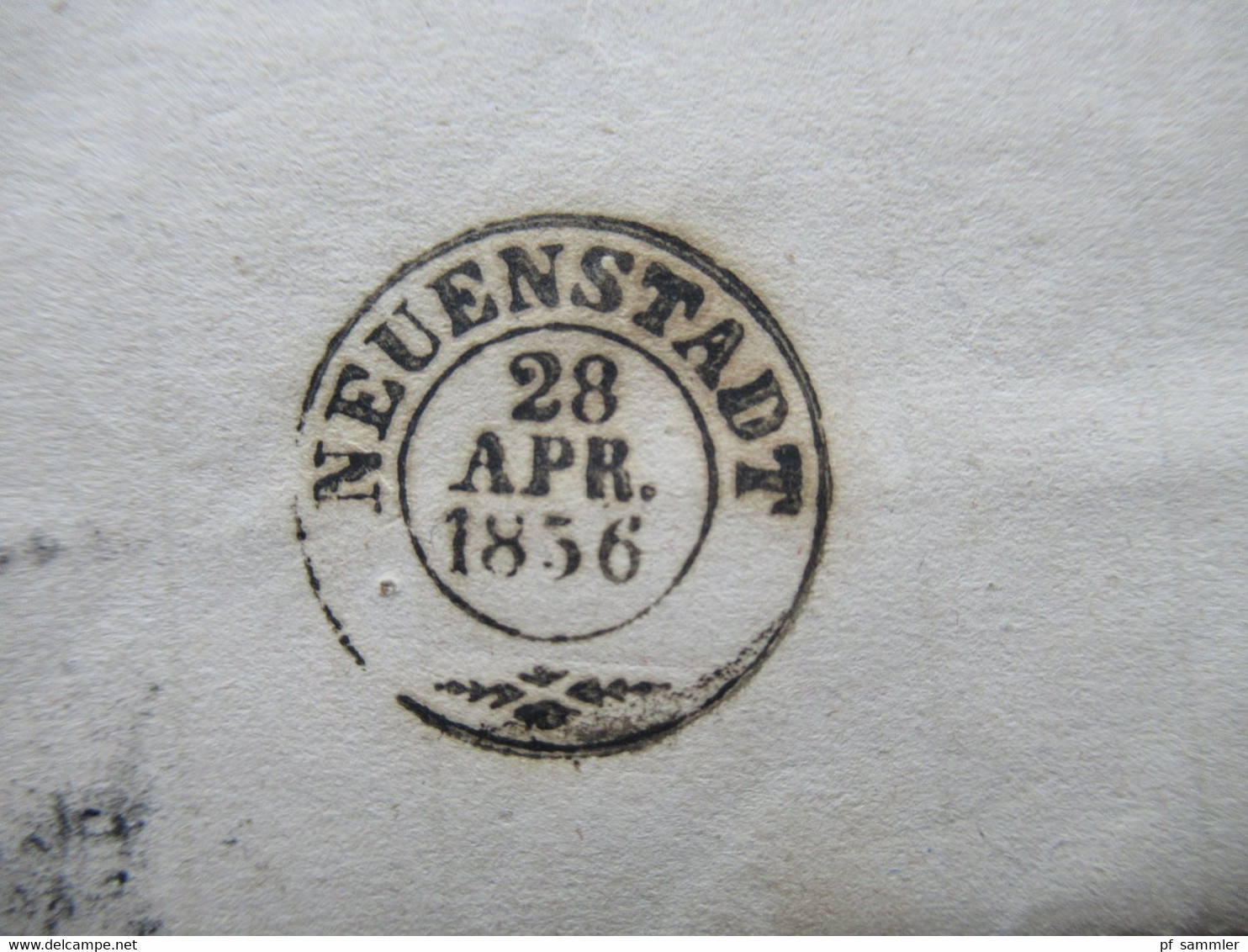 AD Württemberg 1856 Dienstbrief /Verweisung Stempel L2 Adelsheim 26. Apr. und rücks. L2 Mosbach 26. Apr u. K2 Neuenstadt