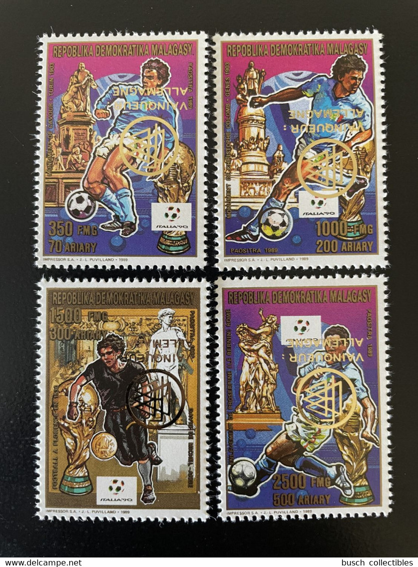 Madagascar Madagaskar 1989 / 1993 INVERTED Surchargé Overprint Mi. 1543 - 1546A Italia 1990 FIFA World Cup Football - 1990 – Italy