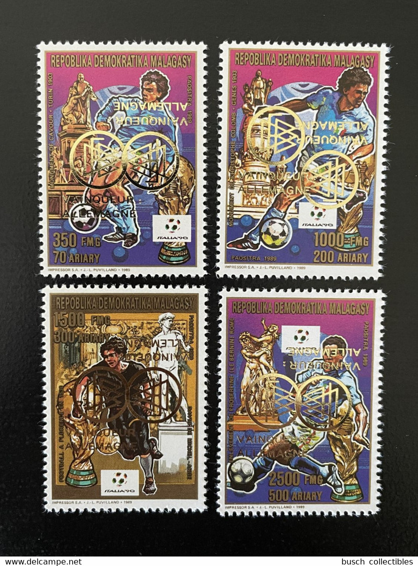 Madagascar Madagaskar 1989 / 1993 DOUBLE INVERT Surchargé Overprint Mi. 1543 - 1546A Italia 1990 FIFA World Cup Football - Madagaskar (1960-...)