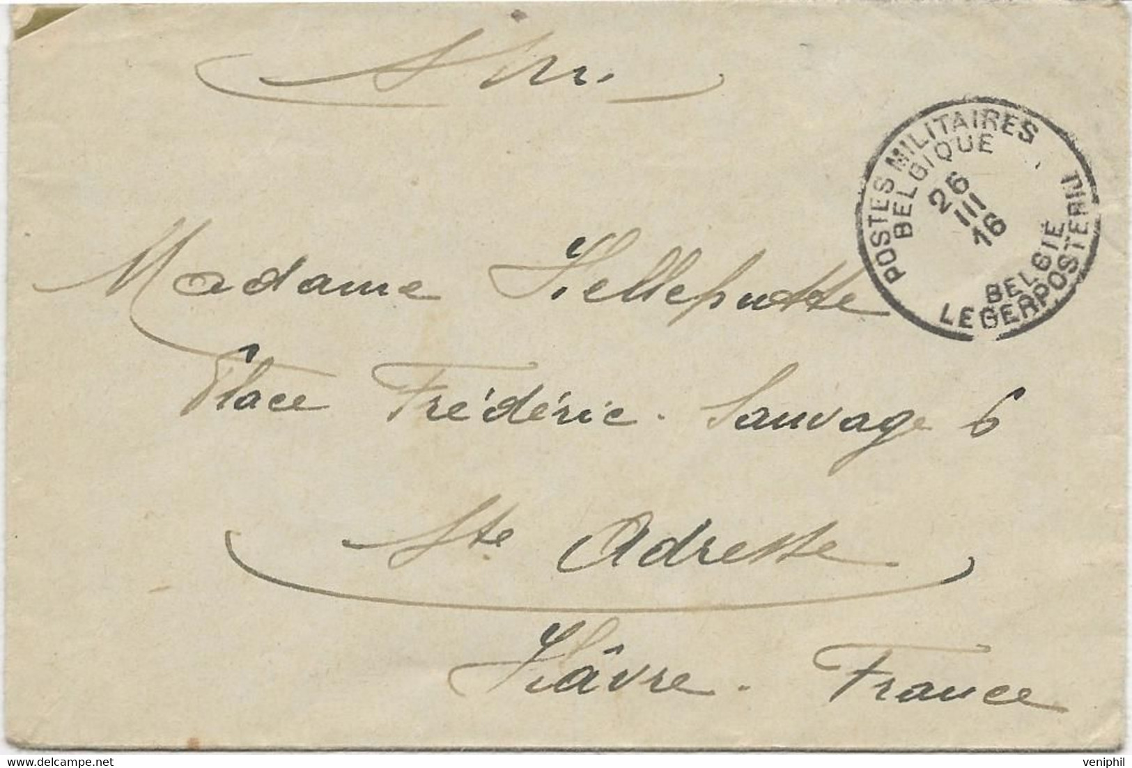 LETTRE FRANCHISE DE 1916 -OBLITERATION POSTES MILITAIRES BELGIQUE -26-3-1916-(175 SECTION EN CAMPAGNE) - Armée Belge