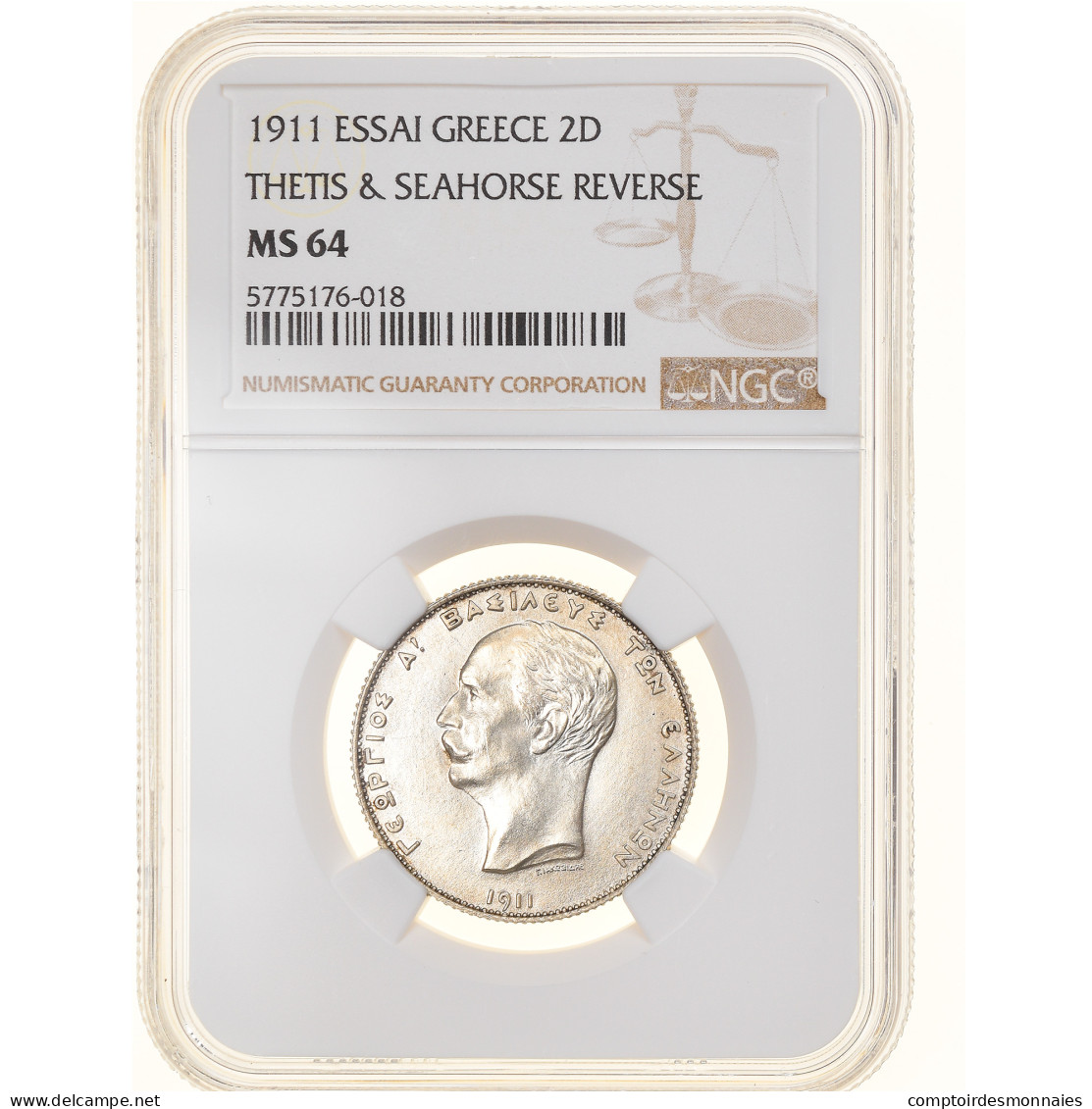 Grèce, George I, 2 Drachmai, 1911, Paris, ESSAI, Argent, NGC, SPL+, KM:EA23 - Greece