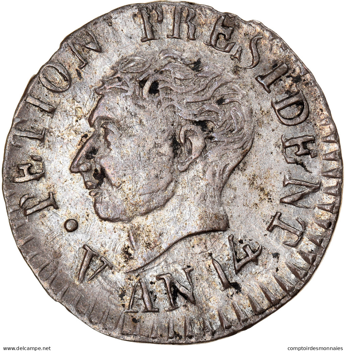Monnaie, Haïti, Alexandre Petion, 12 Centimes, An 14 (1817), TTB+, Argent - Haïti