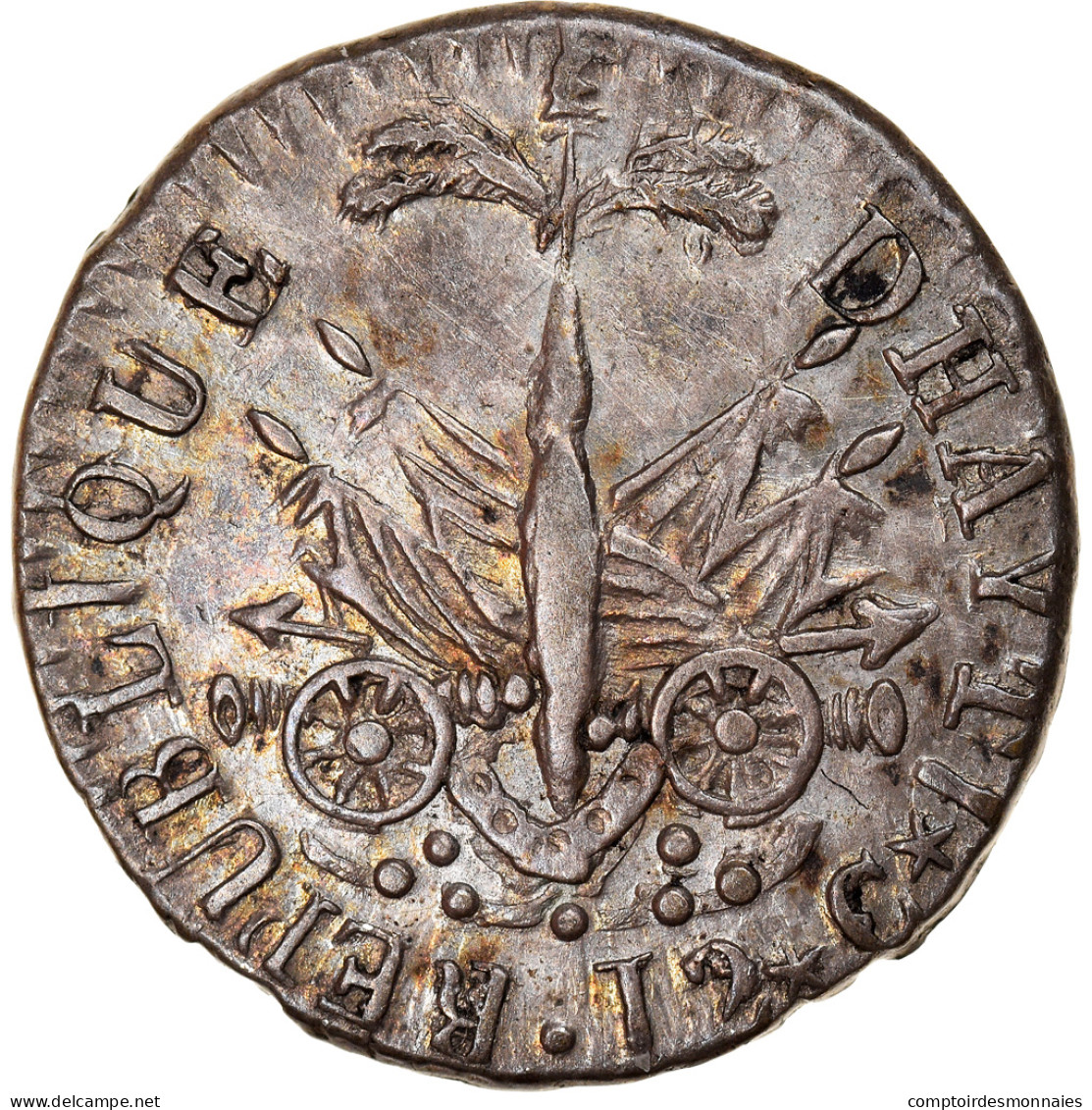 Monnaie, Haïti, Alexandre Petion, 12 Centimes, An 14 (1817), TTB+, Argent - Haiti
