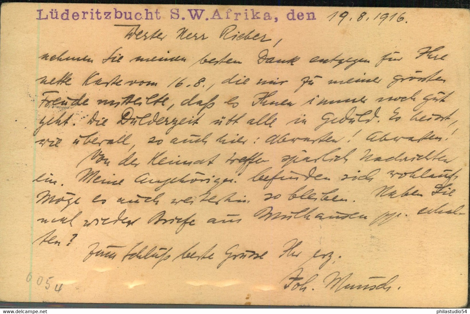 1916, BRITISCHE BESETZUNG, Kriegsgefangenenkarte Ab LÜDERITZBUCHT Mit Zensur In Das Lager AUS. - África Del Sudoeste Alemana