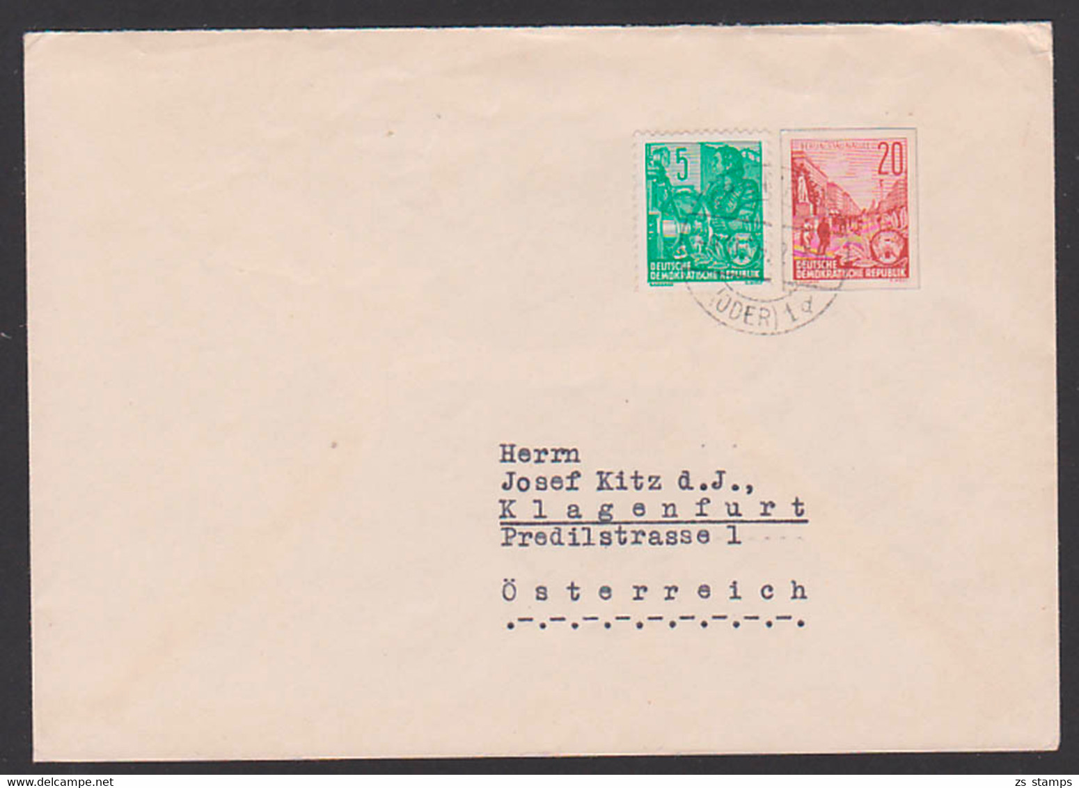 Frankfurt (Oder) 20 Pf. Berlin Stalinallee Ganzsachenausschniit Aus Faltbrief DDR, Auslands-Brief Klagenfurt Österreich - Covers - Used