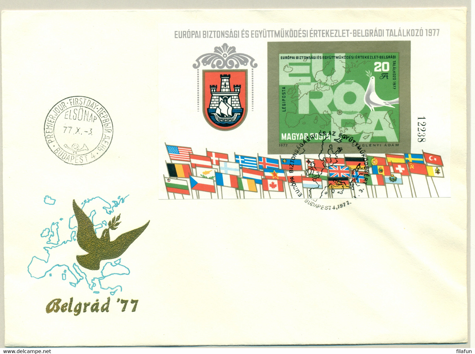 Magyar Posta - 1977 - Europa KSZE-Block Belgrad '77 Ungezahnt On First Day Cover - No Address - Blocks & Kleinbögen