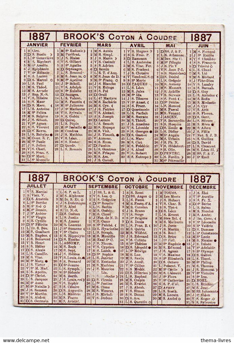 Petit Calendrier 1887  BROOKS  Coton Pour Machines à Coudre (PPP28135) - Petit Format : ...-1900