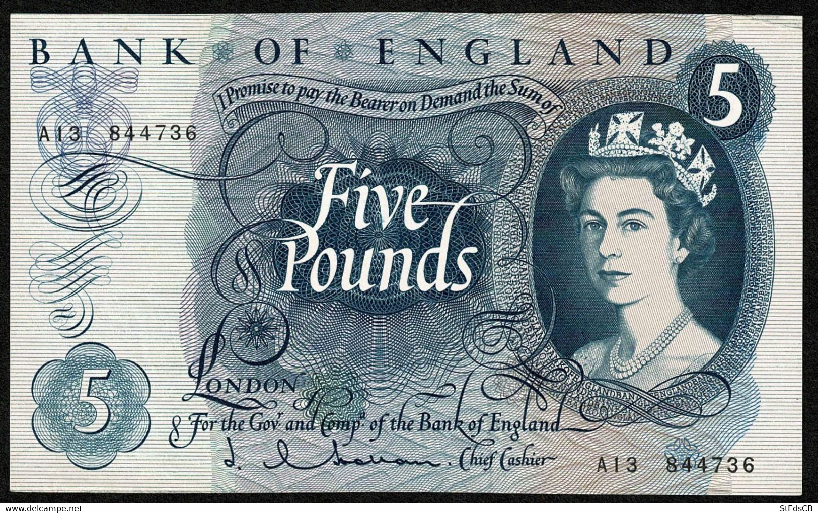 * B297 / P375a * Bank Of England * £5 * Hollom * Prefix A13 - FIRST SERIES * GEF - 5 Pounds