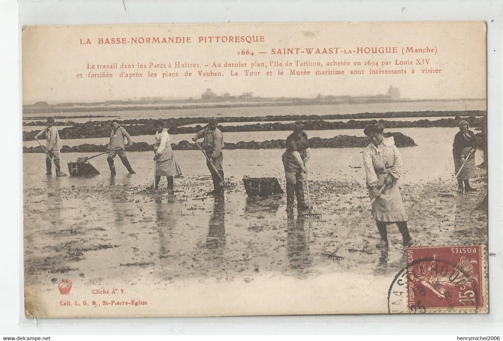 50 Manche St Saint Waast La Hougue Le Travail Dans Le Parc A Huitres Métier , L'ile De Tatihou Au Loin 1926 - Saint Vaast La Hougue