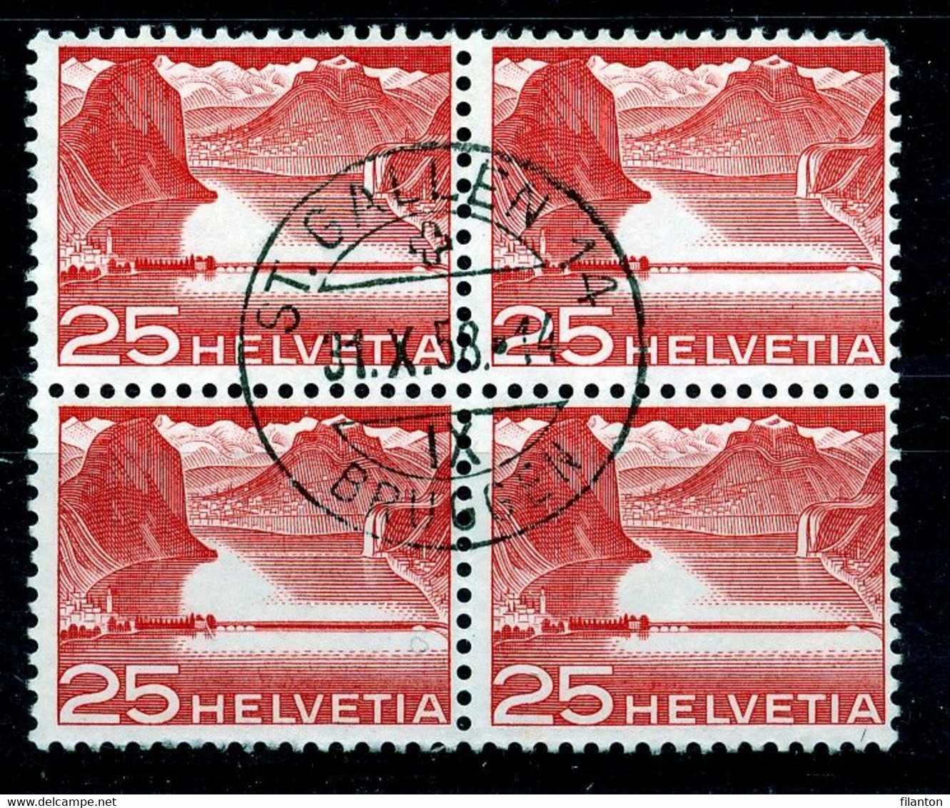 HELVETIA - Mi Nr 534 - Viererblock - "ST-GALLEN 14 - BRUGGEN" - Ronde Hoek/coin Arrondi - (ref. 3116) - Otros & Sin Clasificación