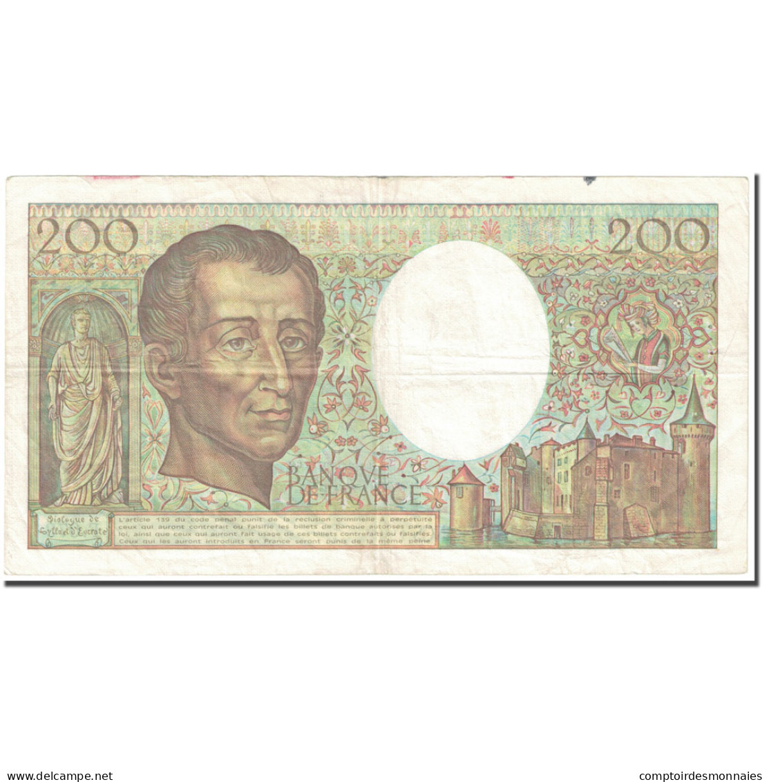 France, 200 Francs, 1989, Undated (1989), TB, KM:155c - 200 F 1981-1994 ''Montesquieu''