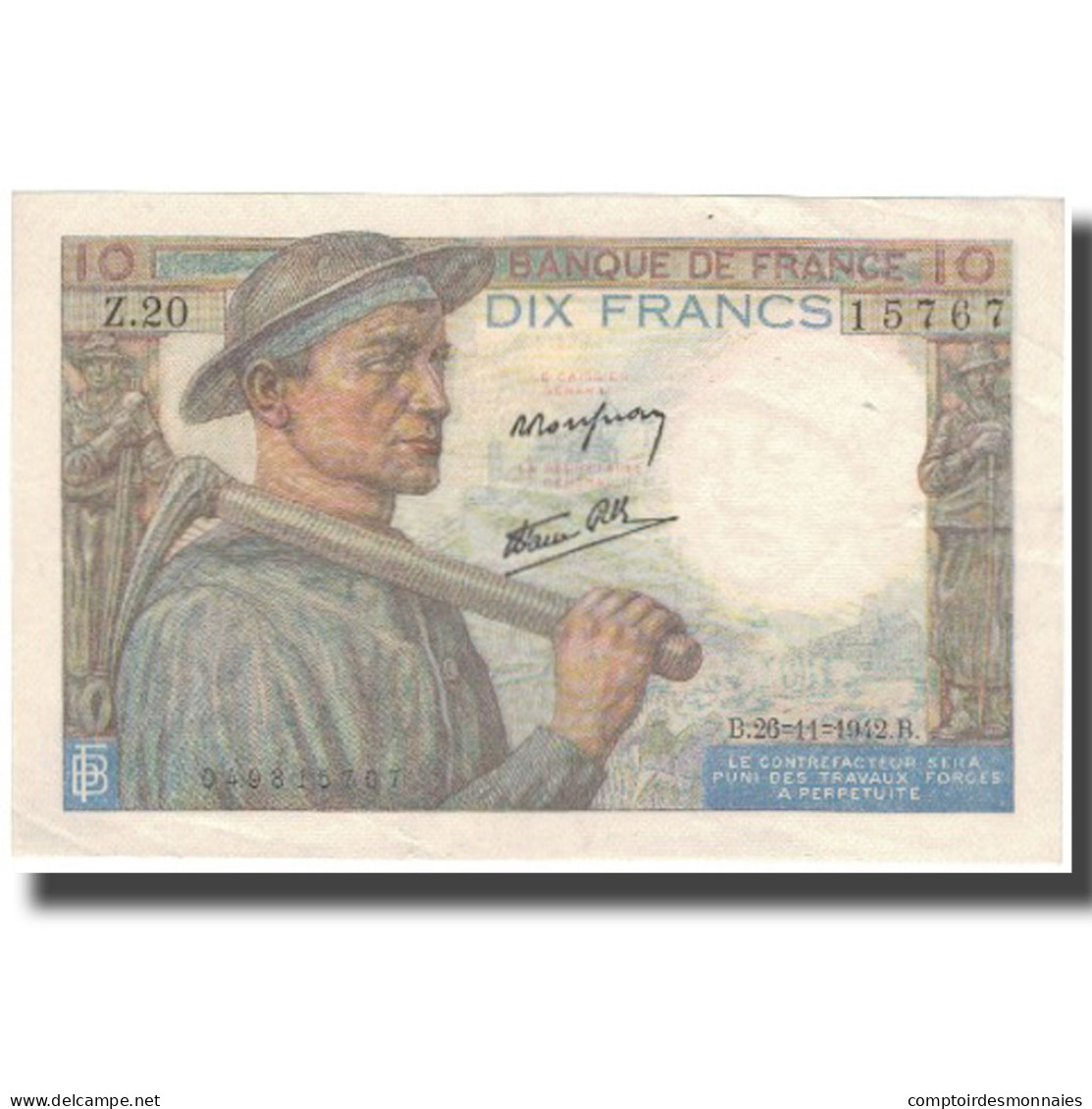 France, 10 Francs, Mineur, 1946, 1946-09-26, SUP+, Fayette:8.15, KM:99e - 10 F 1941-1949 ''Mineur''