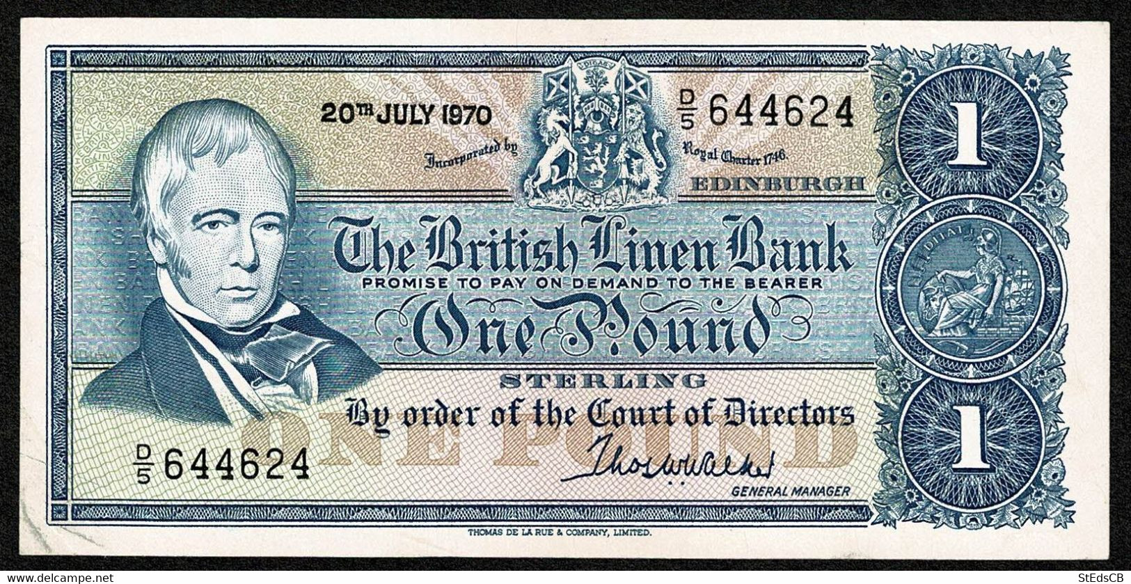 British Linen Bank* £1 *Walker * Prefix D/5 Last* P169b / SC210* 20.07.1970 *GVF - 1 Pound