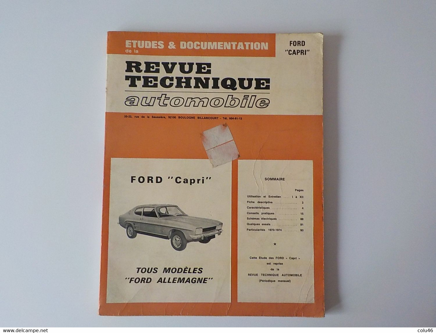 1975 Revue Technique Automobile Ford Capri 1300 1500 1700 2000 2300 Boulogne Billancourt Ford Allemagne - Cars