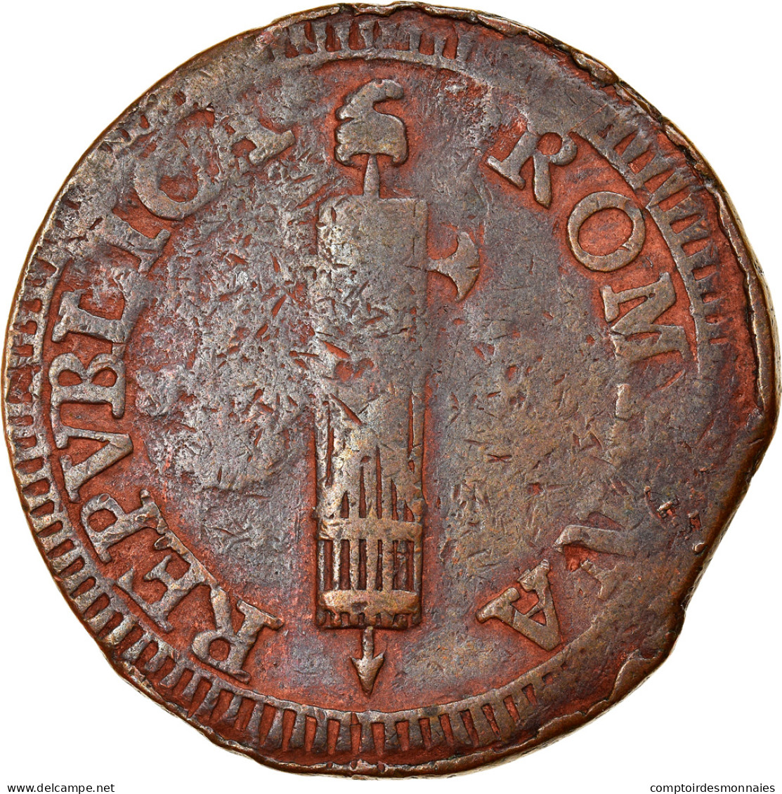 Monnaie, États Italiens, ROMAN REPUBLIC-FERMO, 2 Baiocchi, 1798, Fermo, TB - République Cisalpine / République Italienne