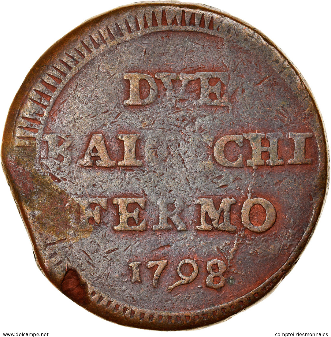 Monnaie, États Italiens, ROMAN REPUBLIC-FERMO, 2 Baiocchi, 1798, Fermo, TB - República Cisalpina / República Italiana