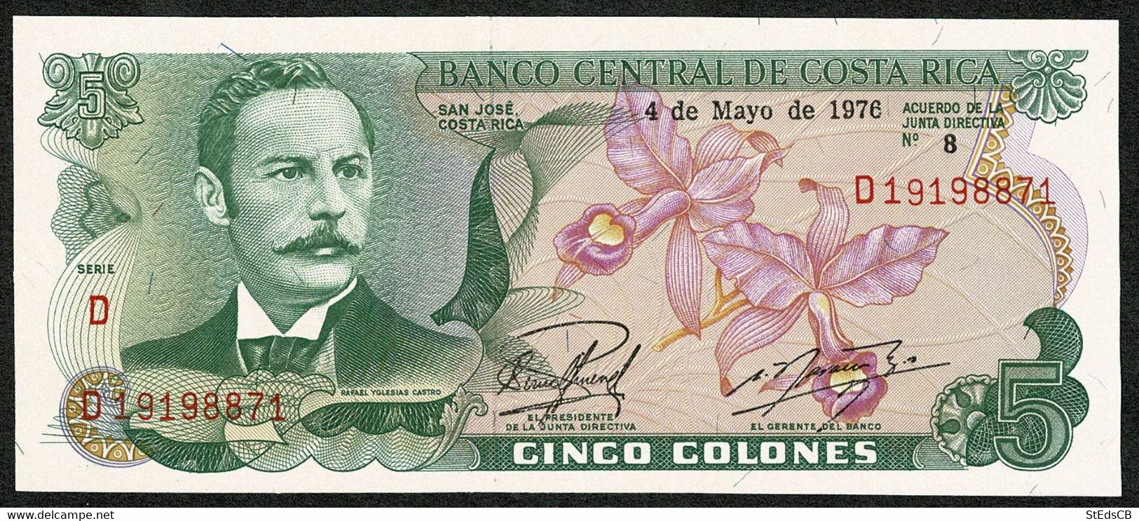 Banco Central De Costa Rica * 5 Colones * 04.05.1976 * Prefix D * P236c * UNC - Costa Rica