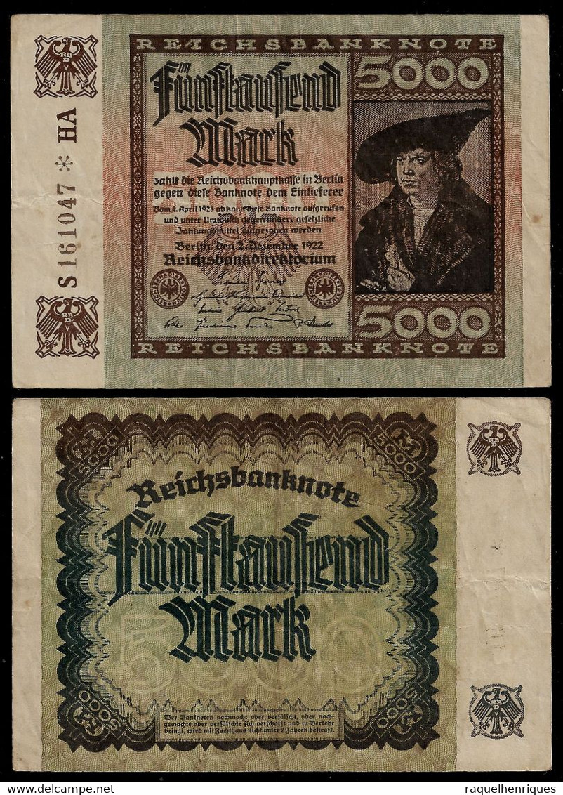 GERMANY BANKNOTE 5000 MARK 1922 P#81d VF (NT#05) - 10000 Mark