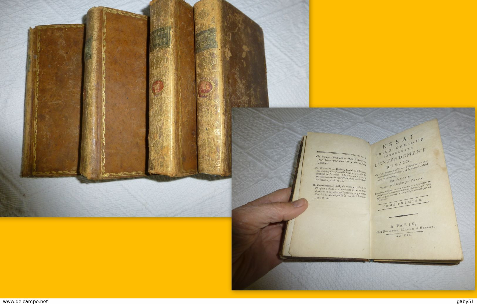 Essai Philosophique Sur L'entendement Humain, Locke, Bossange 1799 (An VII), 4 Volumes Plein Cuir ; SOL05 - 1801-1900