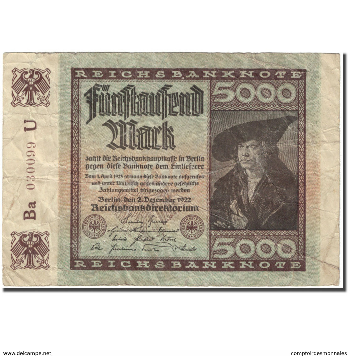 Billet, Allemagne, 5000 Mark, 1922, 1922-12-02, KM:81b, TB - 5.000 Mark