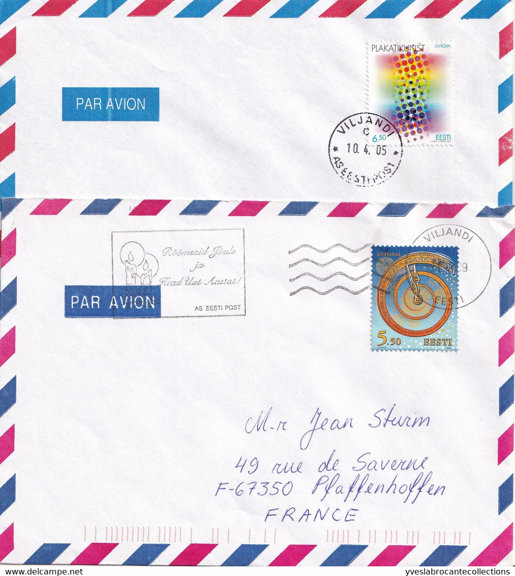 Lot De 2 Enveloppes Correspondance Aérienne - Viljandi 99 Et 2005 - Pour F-67 -Pfaffenhoffen - Estland
