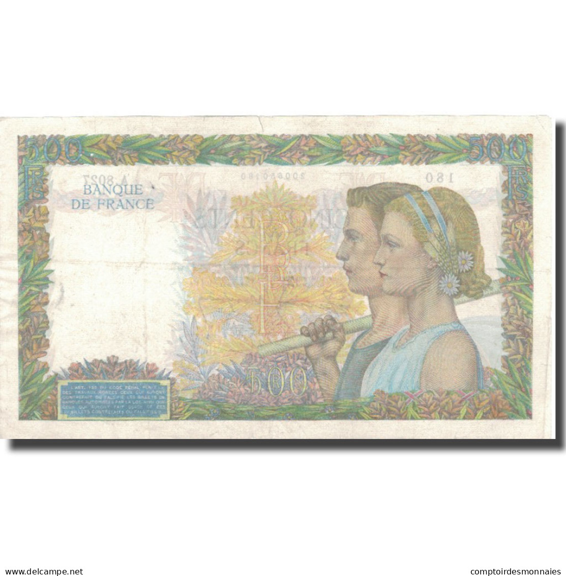 France, 500 Francs, La Paix, 1944, 1944-04-06, TTB+, Fayette:32.46, KM:95d - 500 F 1940-1944 ''La Paix''
