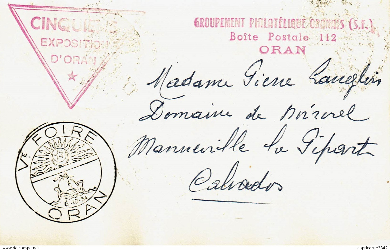 1954 - Algérie - Cachet  "5eme FOIRE EXPOSITION D'ORAN" - Cachet De La Foire Sur Tp N° 269 - Carte  Stand Africain - Cartas & Documentos