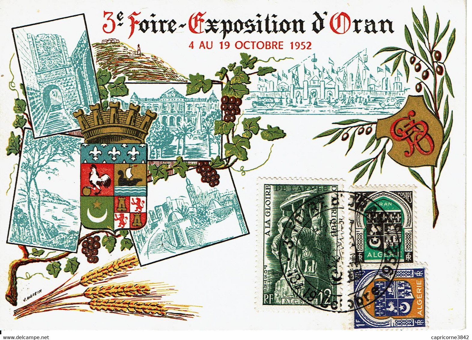 1952 - Algérie - Carte "3eme FOIRE EXPOSITION D'ORAN" - Tp N° 256 - 259 - 295 - Lettres & Documents