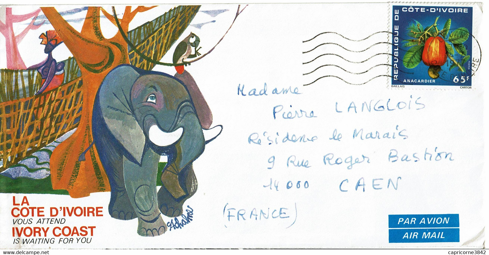 1977 - Cote D'Ivoire - Lettre De Bouake Pour La France - Par Avion - L'ANACARDIER Tp N° 408 - Côte D'Ivoire (1960-...)