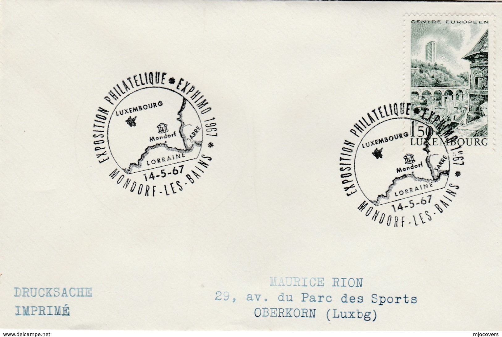 1967 Luxembourg EXPHIMO PHILATELIC EXHIBITION  COVER Mondorf Les Baines Event Stamps Map - Lettres & Documents