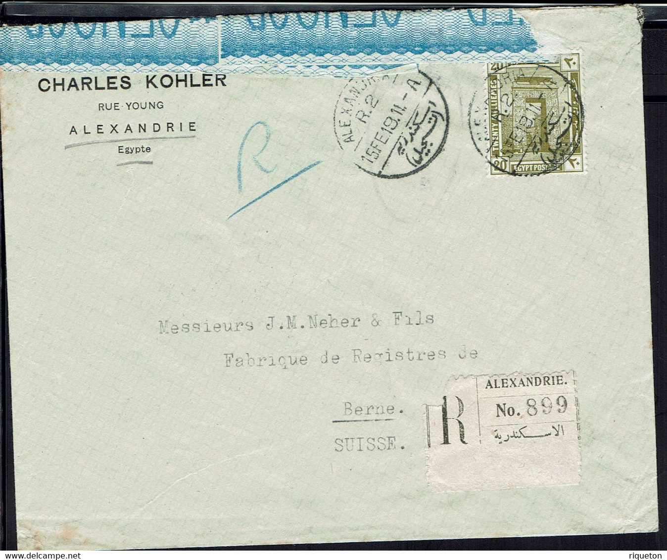 Egypte - Enveloppe Recommandée D'Alexandrie 15 Février 1919 Pour La Suisse - Cachet D'arrivée - Contrôle De La Censure - - 1915-1921 Brits Protectoraat