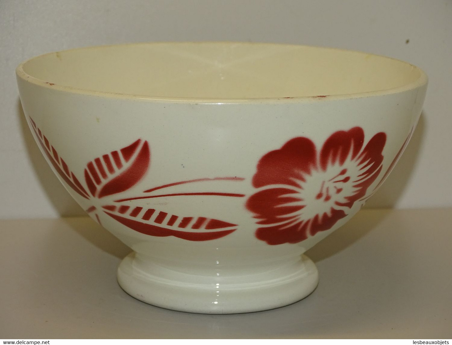 ANCIEN TRES GRAND BOL CERAMIQUE De DIGOIN 9654 - 10 à Décor De Grosse Fleurs ROUGE Ou ROSE Foncé ART DECO COLLECTION - Andere & Zonder Classificatie