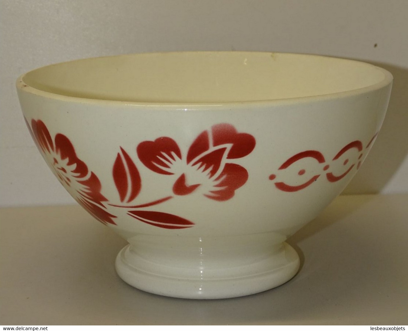 ANCIEN TRES GRAND BOL CERAMIQUE De DIGOIN 9654 - 10 à Décor De Grosse Fleurs ROUGE Ou ROSE Foncé ART DECO COLLECTION - Autres & Non Classés