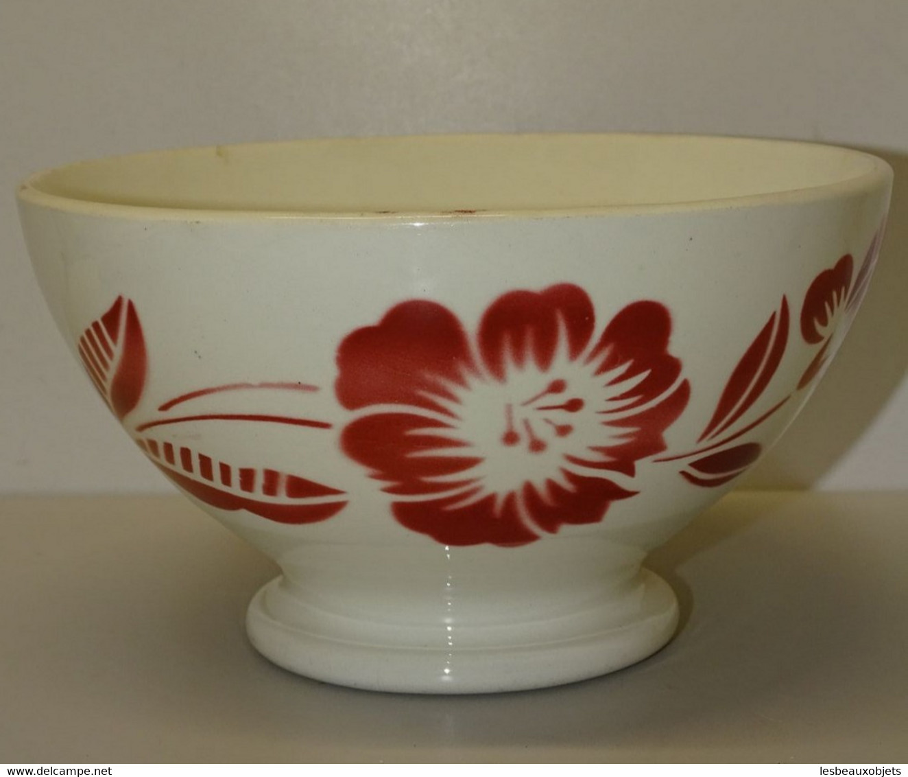 ANCIEN TRES GRAND BOL CERAMIQUE de DIGOIN 9654 - 10 à décor de grosse Fleurs ROUGE ou ROSE Foncé ART DECO COLLECTION