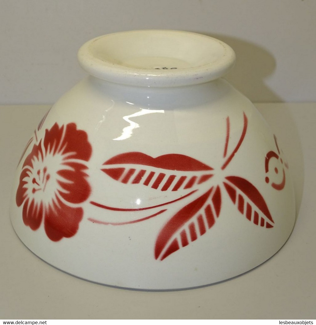 ANCIEN TRES GRAND BOL CERAMIQUE de DIGOIN 9654 - 10 à décor de grosse Fleurs ROUGE ou ROSE Foncé ART DECO COLLECTION