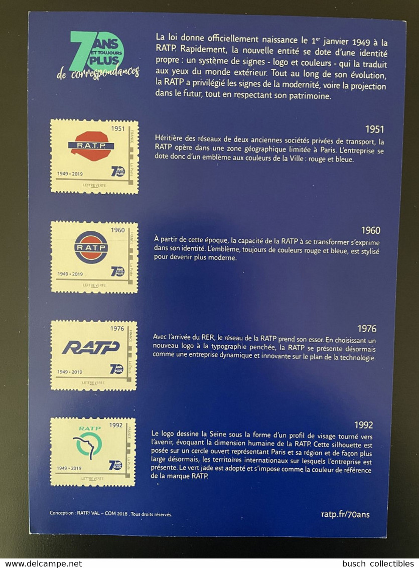 France 2019 Collector RATP Métro Paris 70 Ans Et Toujours Plus De Correspondances Logos 1949 - 2019 MNH** - Collectors