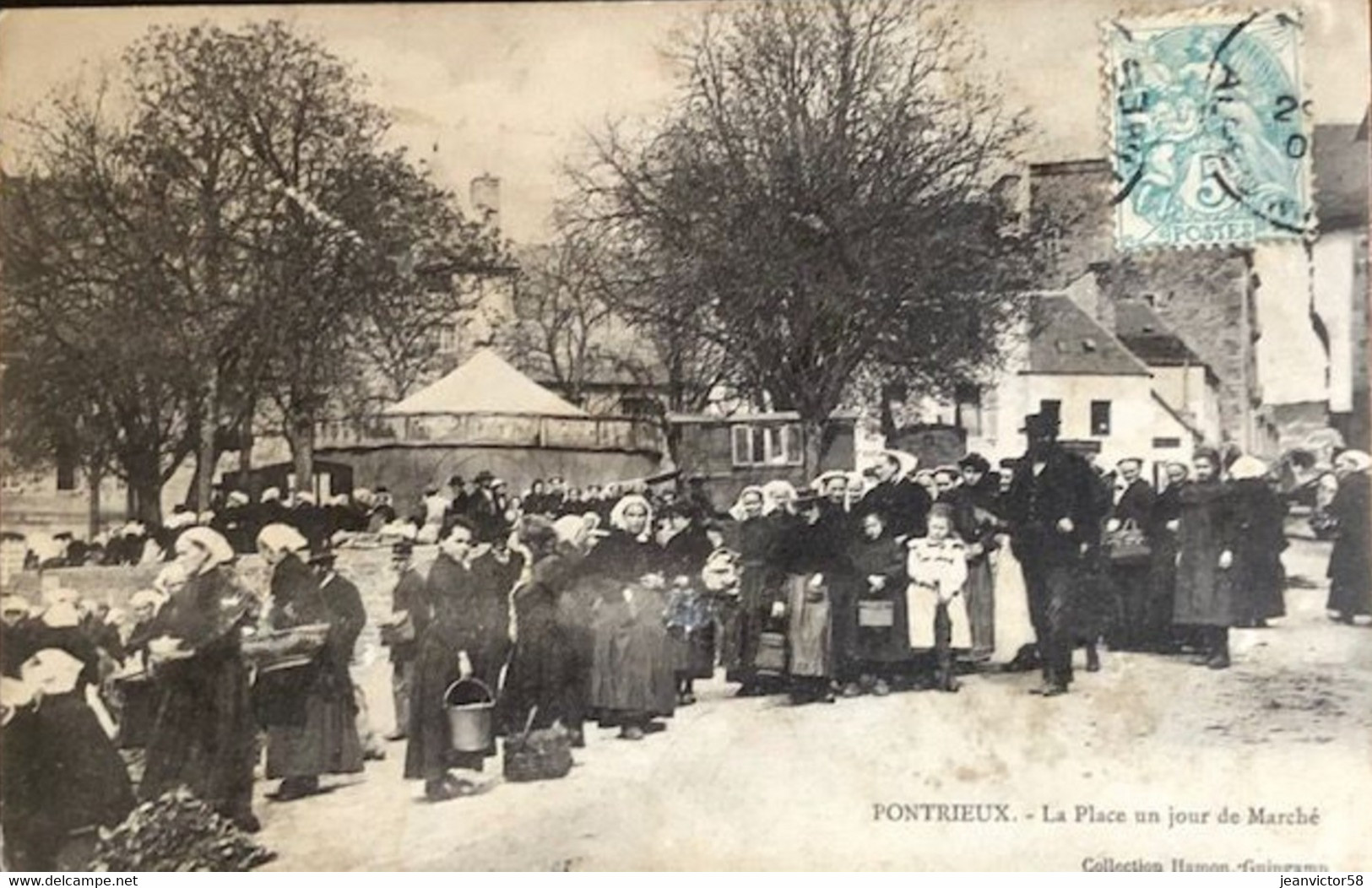 Pontrieux  La Place Un Jour De Marché 1909 Collection Hamon Guingamp - Pontrieux