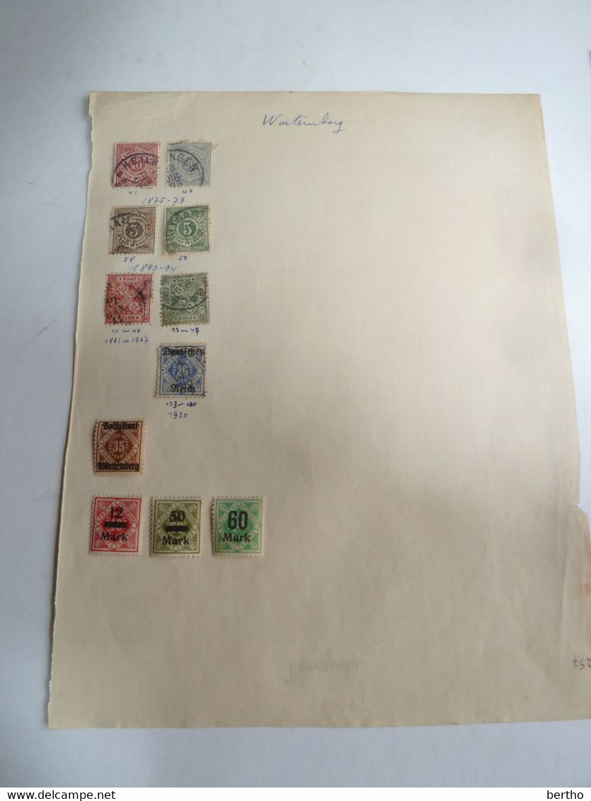 Petite Collection De Timbres Du Wurtemberg Sur Feuilles, Cf Photos. - Otros & Sin Clasificación