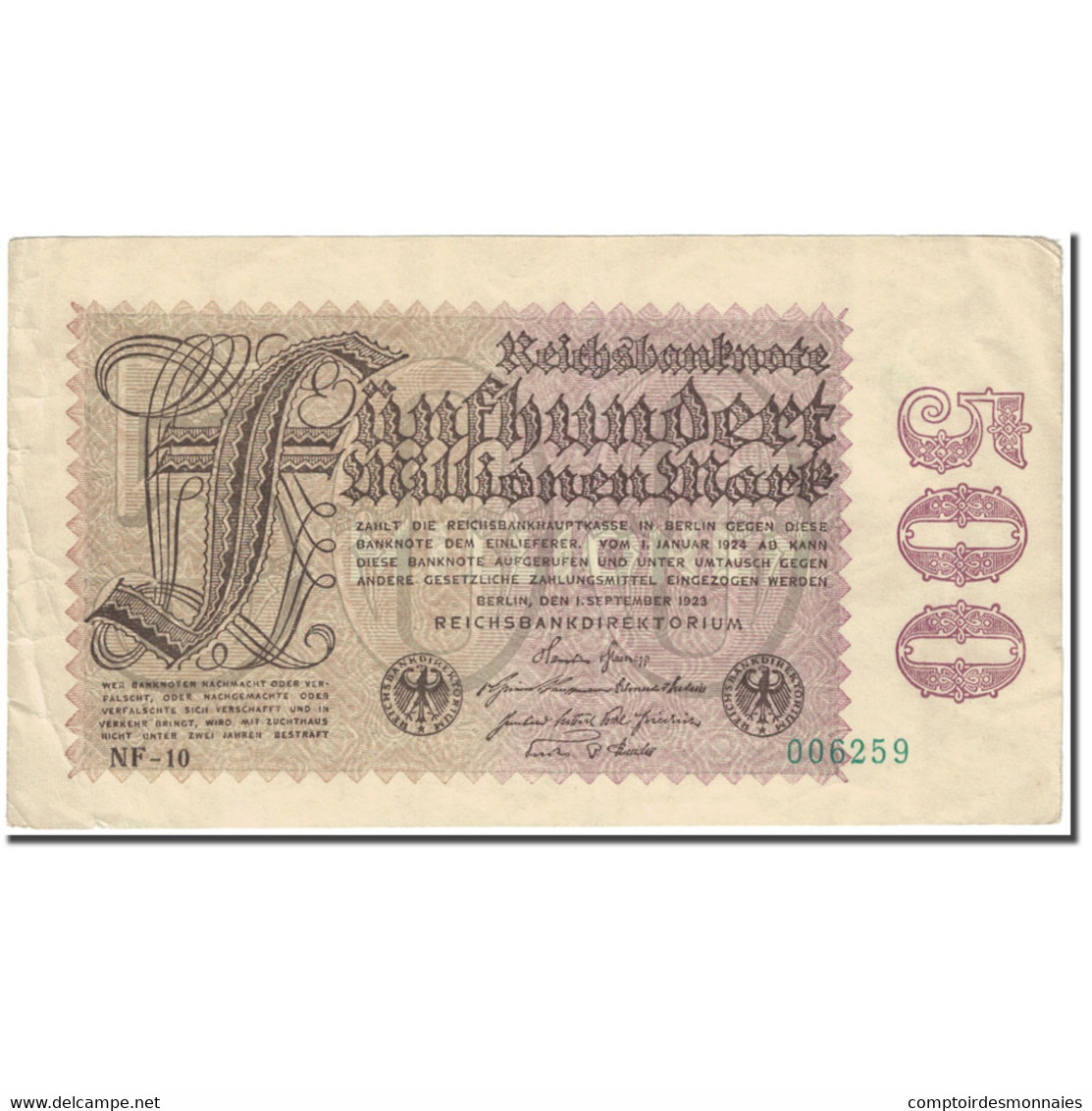 Billet, Allemagne, 500 Millionen Mark, 1923, 1923-09-01, KM:110f, B - 500 Mio. Mark