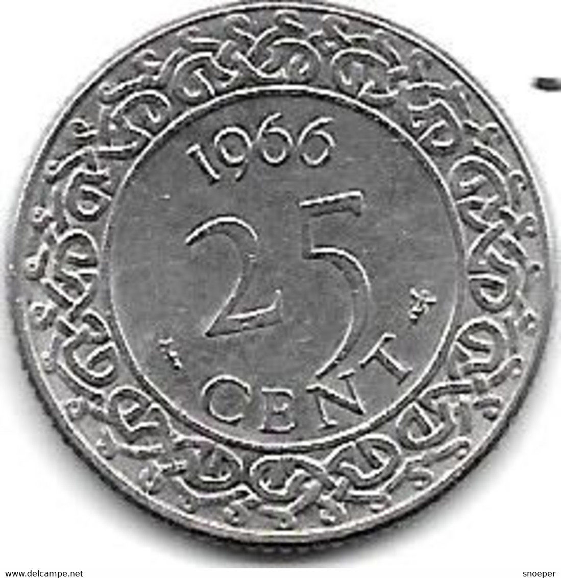 *suriname 25  Cents 1966  Km 14   Unc/ms63 - Suriname 1975 - ...