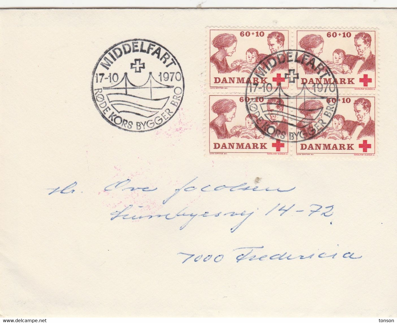 Denmark, Letter With 4 Block , Princess Margrethe, Prince Henri & Prince Frederik (baby), AFA Number DK 492, Red Cross. - Altri & Non Classificati