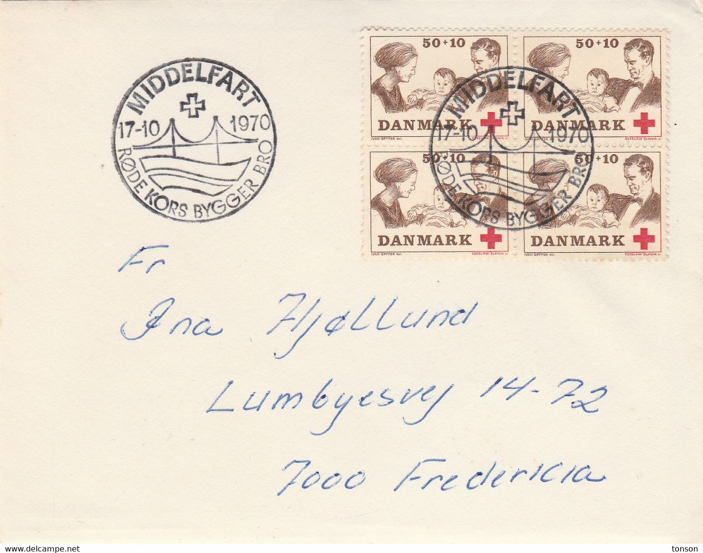 Denmark, Letter With 4 Block , Princess Margrethe, Prince Henri & Prince Frederik (baby), AFA Number DK 491, Red Cross. - Andere & Zonder Classificatie