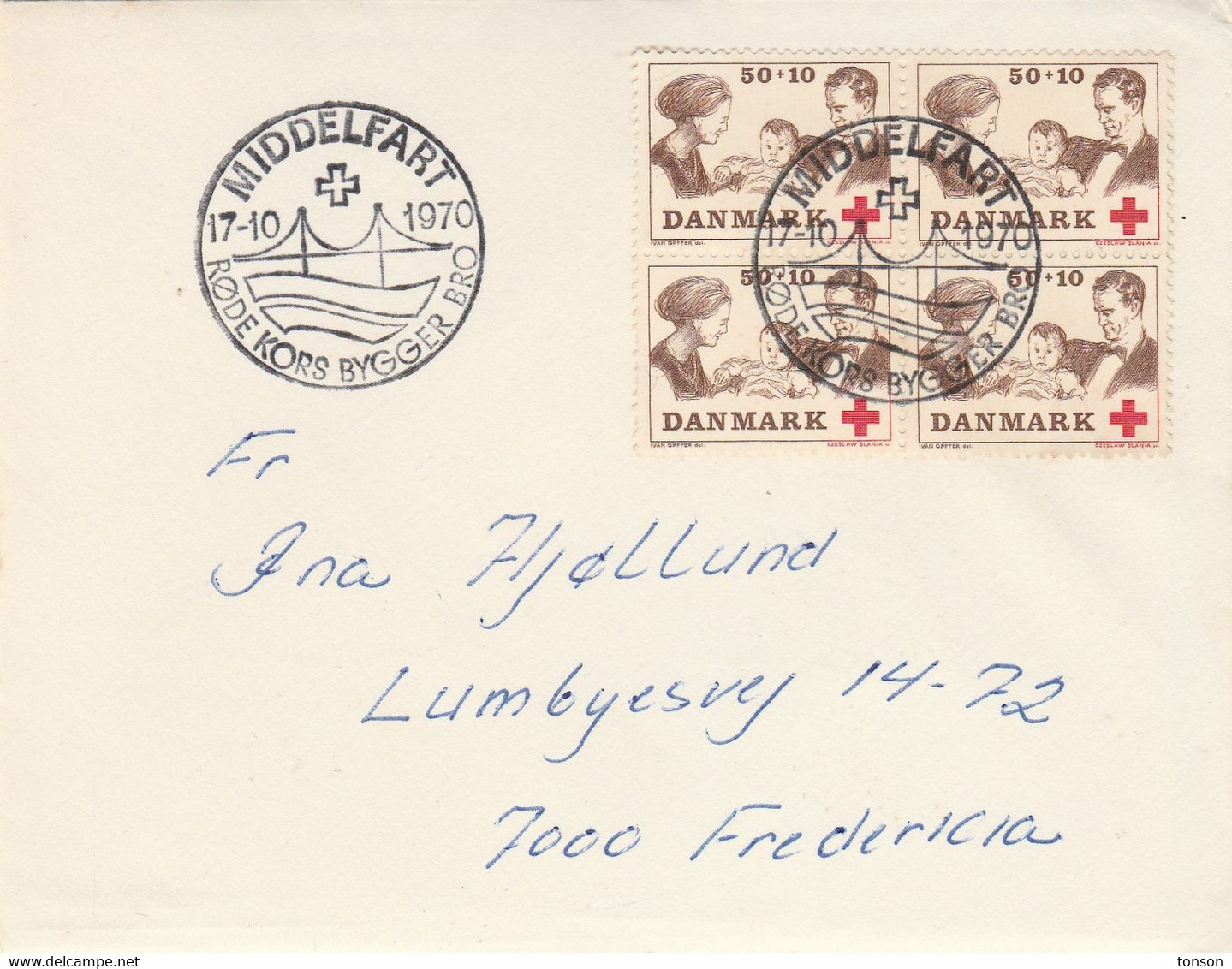 Denmark, Letter With 4 Block , Princess Margrethe, Prince Henri & Prince Frederik (baby), AFA Number DK 491, Red Cross. - Sonstige & Ohne Zuordnung