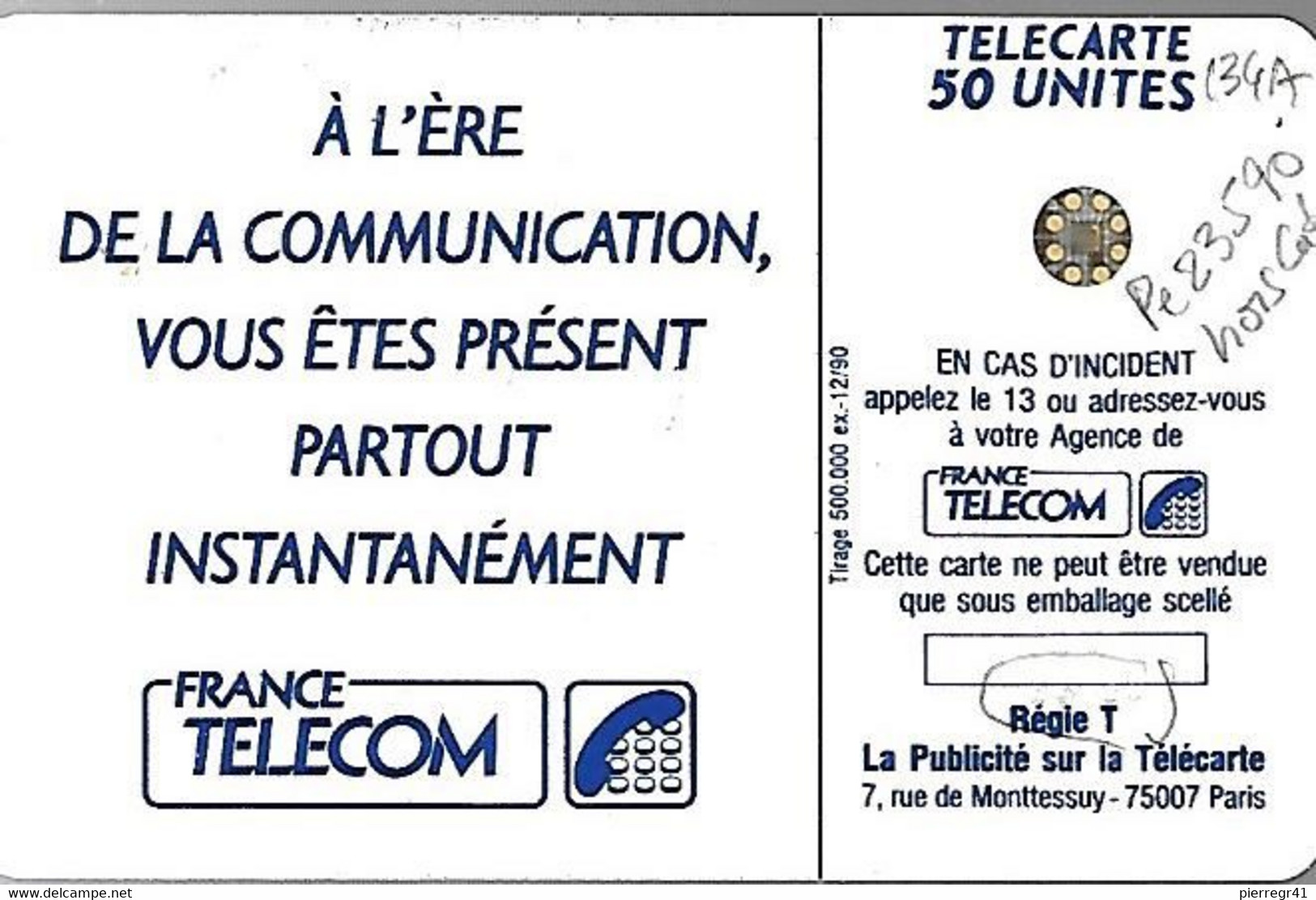 CARTE-PUBLIC-F134A-50U-SC4an-Trou 6-12/90-OISEAU BLEU-5 Pe 23590-Hors Cadre Bas-UTILISE-TBE - 1990