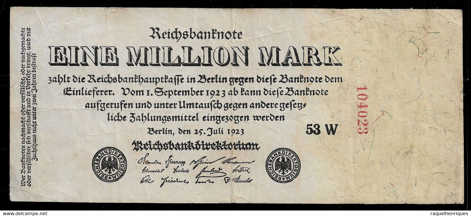 GERMANY BANKNOTE 1 Million Mark 1923 UNIFACE P#94 F/VF (NT#05) - Andere & Zonder Classificatie