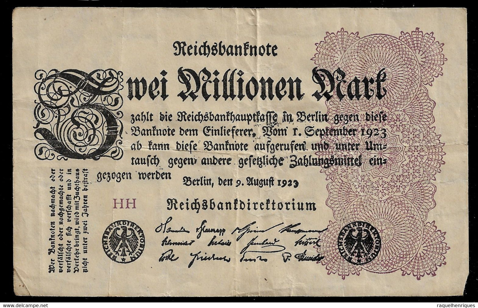 GERMANY BANKNOTE 2 Million Mark 1923 UNIFACE P#104 F (NT#05) - Autres & Non Classés