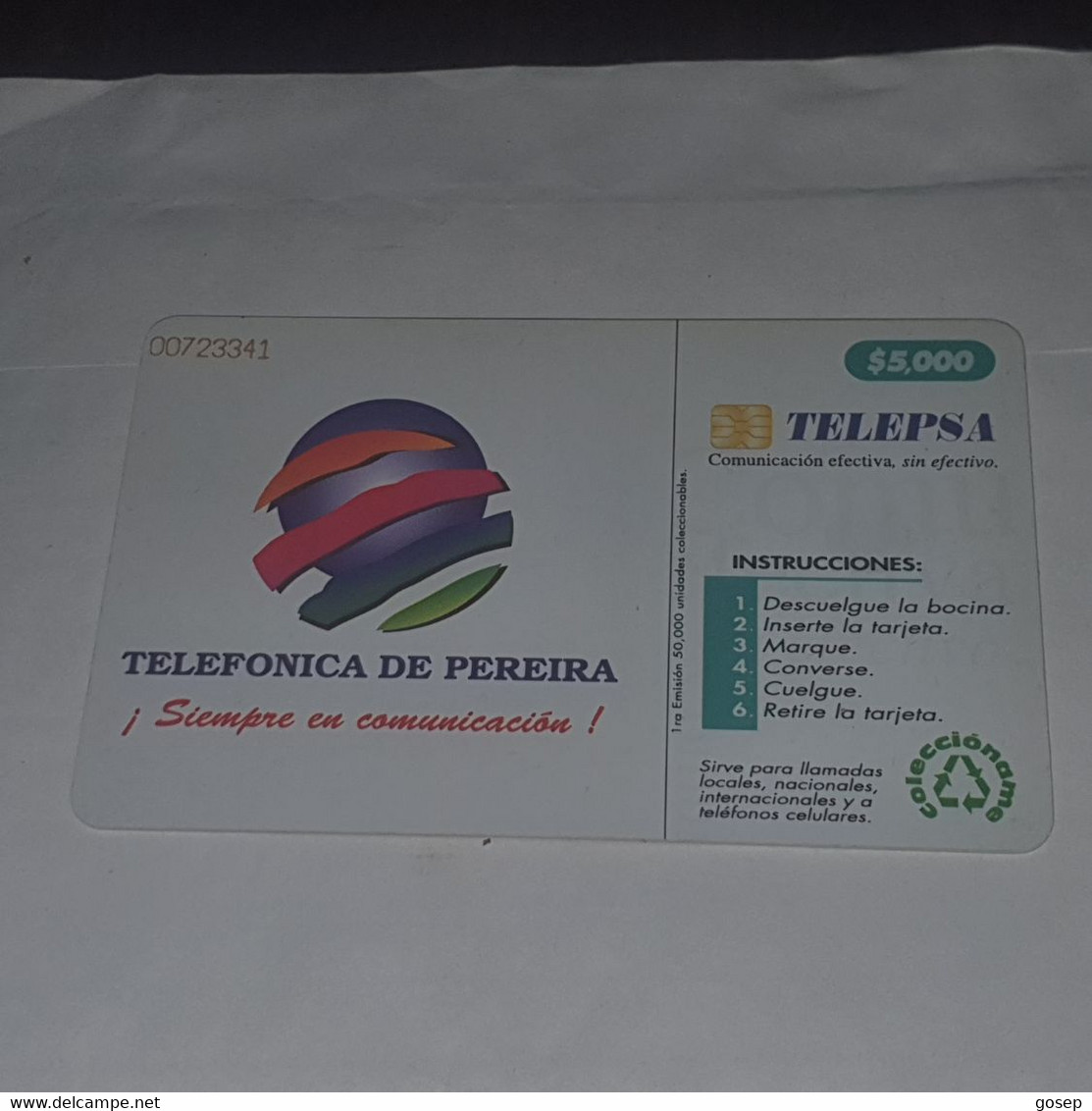 Colombia-(CO-TE-009)-viaducto-(30)-($5.000)-(00723341)-used Card+1card Prepiad Free - Kolumbien